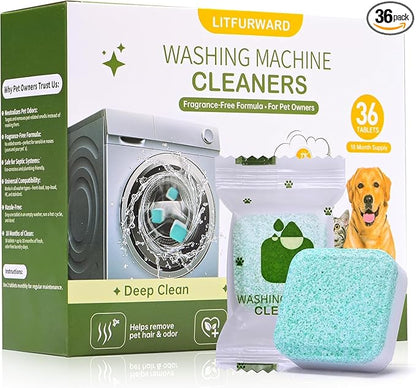 Washing Machine Cleaner Tablets – 36 Count for 18-Month Supply – Pet Hair & Odor Remover – Unscented, Septic Safe, Works with All Washers