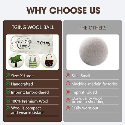 Reusable Wool Dryer Balls, 3.2-inch Handmade Felted Wool Balls (3-Pack), Softens Clothes, Naturally Reduces Drying Time and Static Electricity