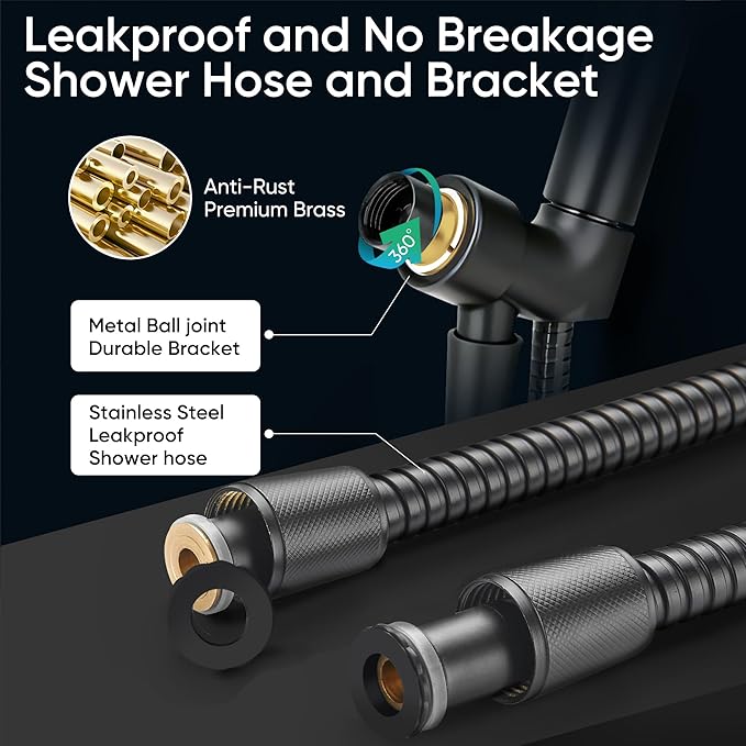 Cobbe 8-Setting Handheld Shower Head with High Pressure Shower Heads - Bathroom Showerhead Set - Detachable Showerhead with 5ft Stainless Steel Hose and Brass Swivel Bracket (Matte Black)