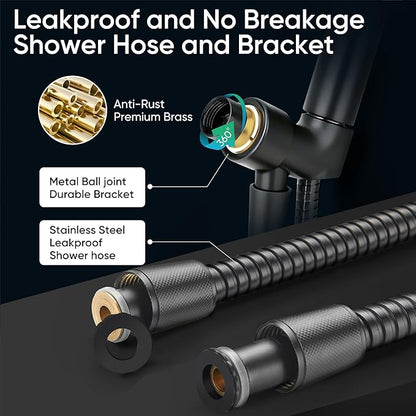 Cobbe 8-Setting Handheld Shower Head with High Pressure Shower Heads - Bathroom Showerhead Set - Detachable Showerhead with 5ft Stainless Steel Hose and Brass Swivel Bracket (Matte Black)