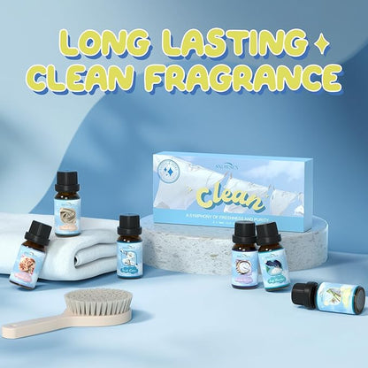 Clean Essential Oils Set, SNOWSEN Fragrance Oil for Diffuser, Wool Dryer Balls, Candle, Soap Making, Fresh Cotton, Fresh Linen, Lemongrass, Soft Powder, Lavender Laundry, Blossom Soap Scented Oil