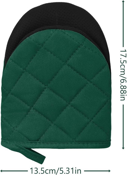 Short Oven Mitts, Heat Resistant 500°F, Silicone Grip Kitchen Gloves, Non-Slip for Baking, Grilling, BBQ, Machine Washable with Hanging Loop, 2-Pack Set, Army Green