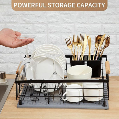 Dish Drying Rack with Stone Drying Mat, Dish Drainer and Diatomaceous Earth Dish Mat, Dish Drainers for Kitchen Counter with Stone Dish Mat