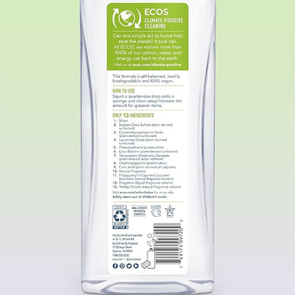 ECOS Dish Soap - Cuts Grease & Food Residue - No Harsh Chemicals - Hypoallergenic for Sensitive Skin - Biodegradable Formula, Recyclable Sustainable Liquid Dishwashing Soap - Natural Pear (Pack of 2)