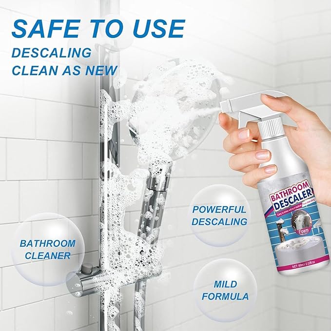 Bathroom Descaler Foam Cleaner Spray, Stubborn Stains Cleaner for Tiles, Faucets, Tubs & Glass, 60ml Each - All-Purpose Bathroom Stain Remover, Fresh Scent (2)