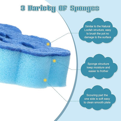 12 Pcs Kitchen Sponges for Dishes Double Sided Cleaning Dish Scrub Sponge Bulk Reusable Non Scratch Scrubbers for House Cleaning Dishwashing(Cloud,Blue, Pink, Grey, Black)