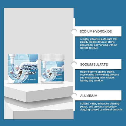 Powerful Drain Clog Remover Powder 100g, Fast-Acting Drain Cleaner with Sodium Sulfate & Sodium Hydroxide, Dissolves Hair, Grease & Soap Scum, Deep Cleans Pipes for Kitchen Sinks & Bathroom Drains
