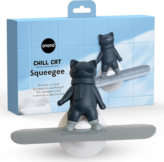 OTOTO Chill Cat Squeegee - Cute Kitchen Accessories, Cute Bathroom Decor, Black Bathroom Accessories, Shower Accessories, Shower Squeegee for Glass Doors, Small Bathroom Squeegee, Cat Gifts