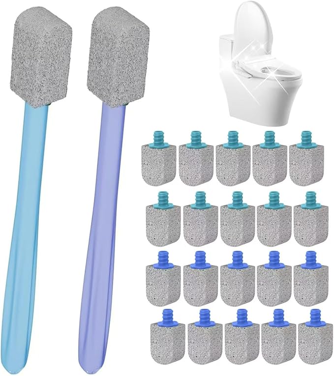Pumice Stone Toilet Bowl Cleaner,Bathroom Cleaner Brush Toilet Wand Refills with 30CM Long Handle for Remove Hard Water Stains with 1 Wand+ Pumice Stones (20 Pack)