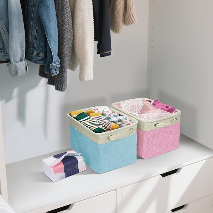 BALEINE 3 Pack Fabric Closet Storage Bins for Shelves, Linen Closet Organizers and Storage, Decorative Baskets for Organizing, Shelf, Clothes, Home, Office (Lavender, 12"x8"x8")
