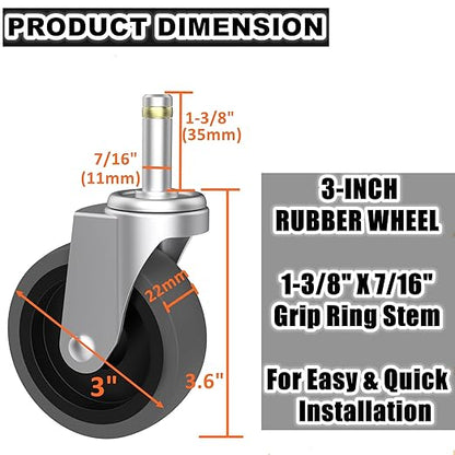Replcament Casters for Brute Trash Bin Dolly Set of 10, 3-Inch Trash Can Dolly Replacement Wheels(375LBS-2)