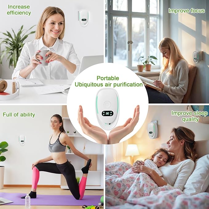 6 Pack Plug-In Air Purifier & Negative Ionizer, Home & Office Air Freshener, Odor Eliminator for Pets, Smoke, Kitchen, Plug & Play, Quiet Operation (6 Units)