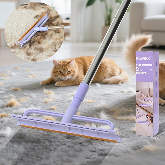 Carpet Rake for Pet Hair Removal, 59” Adjustable Long Handle Carpet Scraper for Cat Dog Hair Deep Cleaner, Reusable Pet Hair Removal Tool for Rugs, Mats, Couch, Sofas, Floor, Car Seats