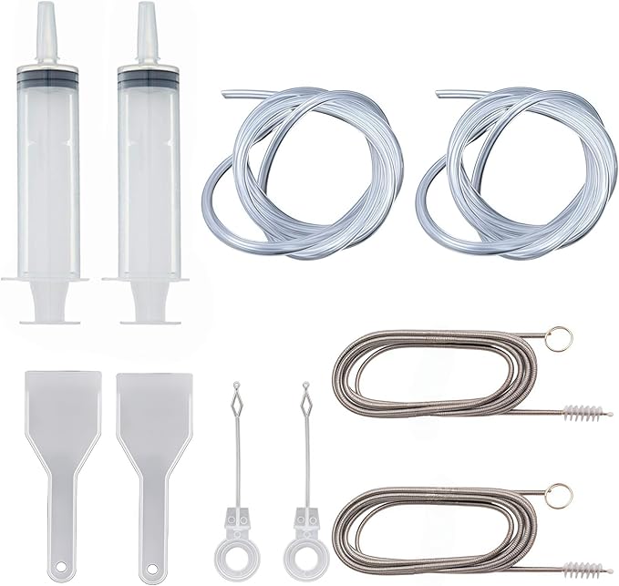 10 PCS Refrigerator Drain Cleaning Tool Include 1.5m Flexible Refrigerator Scrub Brush Flexible Feeding Tube Brush,Syringe Shovel Plug Rod, Water Dispenser Cleaning Kit