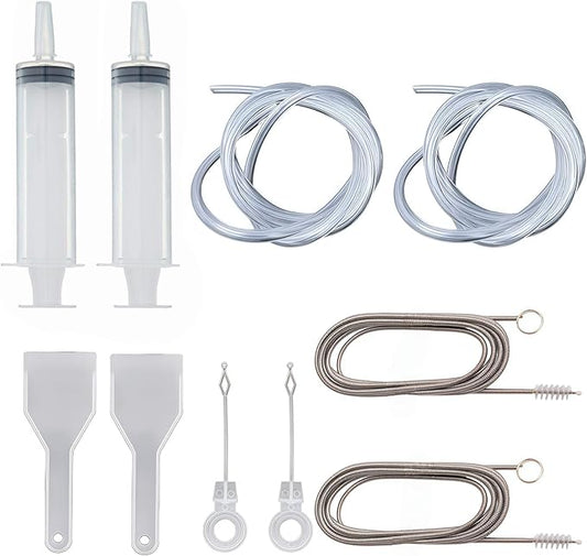 10 PCS Refrigerator Drain Cleaning Tool Include 1.5m Flexible Refrigerator Scrub Brush Flexible Feeding Tube Brush,Syringe Shovel Plug Rod, Water Dispenser Cleaning Kit