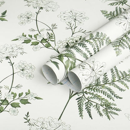 Timeet Peel and Stick Wallpaper Boho Green White Floral Leaf Contact Paper 16.14"x118.11" Flower Wallpaper Removable Self Adhesive Wall Paper for Walls Covering Vinyl Roll