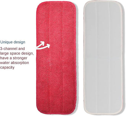 Microfiber Replacement Mop Pad, 18 x 6 Wet & Dry Home & Commercial Cleaning Refills, Reusable Floor Mop Pads, 6 Pack (Red)…