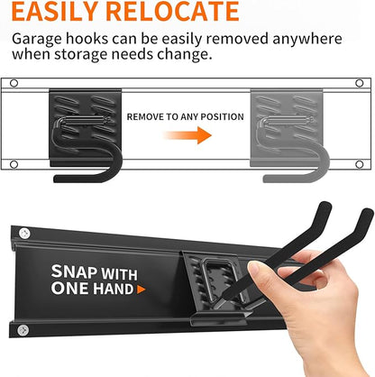 Garage Tool Organizer Wall Mount Garden Tool Organizer 11pcs Adjustable Garage Organizers with 8 Heavy Duty Hooks, Max Load 500lbs Garage Storage for Yard Garden Tools, Shovels, Trimmers, Hoses