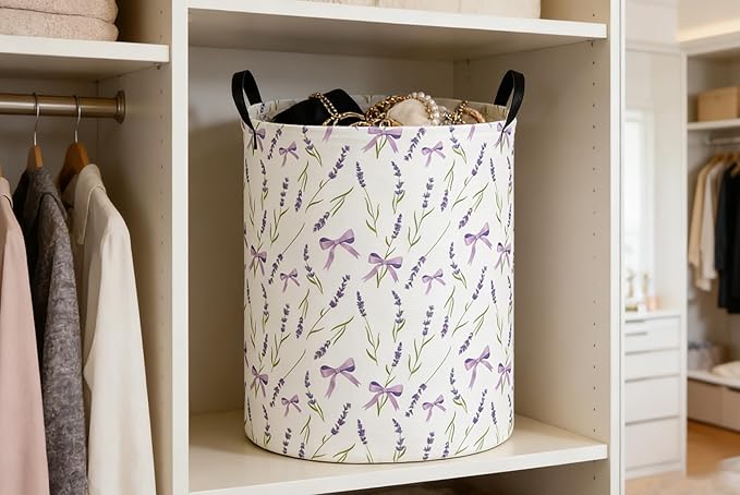 Kids Laundry Basket Flower Hamper for Nursery Girls Hamper Cute Kids Storage Bin Organizer Room Decor for Home(Purple flowers)