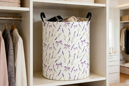 Kids Laundry Basket Flower Hamper for Nursery Girls Hamper Cute Kids Storage Bin Organizer Room Decor for Home(Purple flowers)