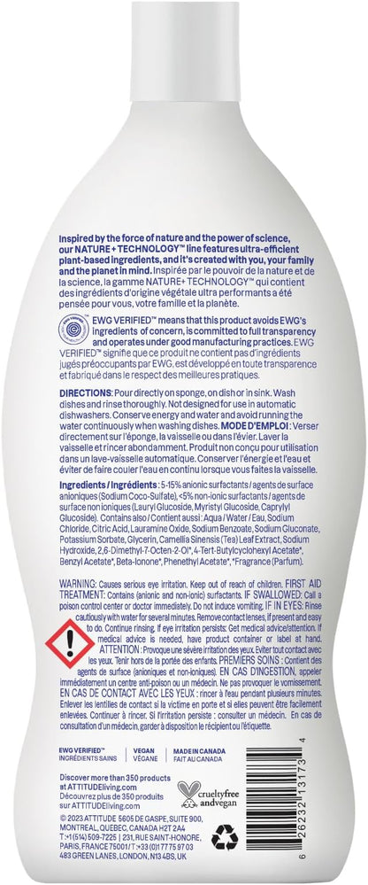 ATTITUDE Dish Soap,EWG Verified,Plant-Based & Vegan Dishwashing Liquid,Naturally Derived,Wildflowers Scent,23.7 Fl Oz,(Pack of 2)