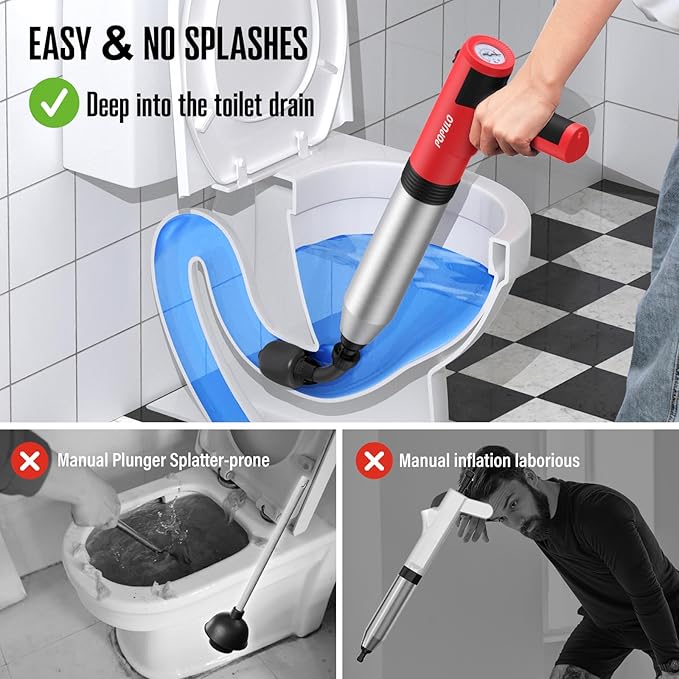 POPULO Electric Toilet Plunger High Pressure Drain Unclogger Plungers for Bathroom, Floors, Heavy Duty Versatile Home Toilet Unclogger Tool