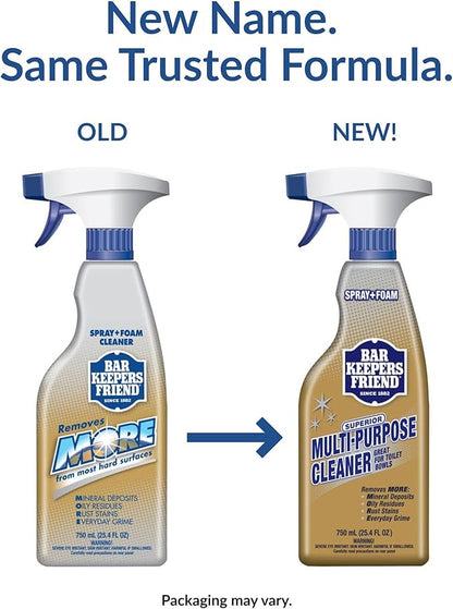 Bar Keepers Friend Soft Cleanser (13 oz) and MORE Spray + Foam (25.4 oz) Multipurpose Cleaner Bundle, Stain & Rust Remover for Multi Surface Bathroom, Kitchen & Outdoor Cleaning