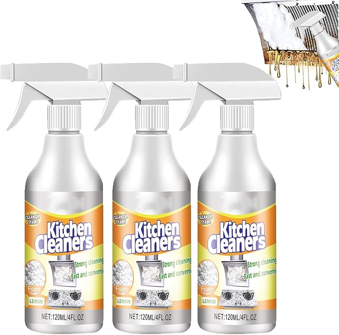 Kitchen Foam Cleaner,120ml Powerful Stain Removing Foam Cleaner,Multi-Purpose Foam Cleaner,Clean Up Kitchen Oil Stains,Heavy Oil Stain Spray Cleaner,Quick Cleaning Spray (120ml*3)