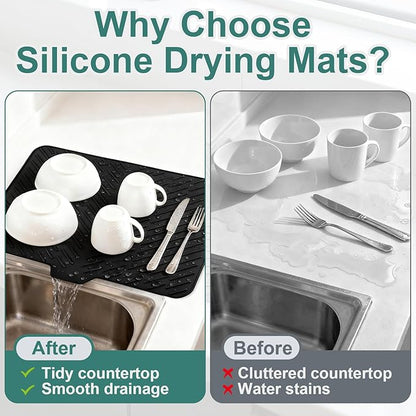 Silicone Dish Drying Mat 23x17 Multiple Usage,Easy clean,Eco-friendly,Heat-resistant Silicone Mat Dish Drying Mats For Kitchen Counter or Sink,Refrigerator or Drawer liner Black23inchx17inch