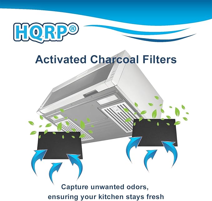 HQRP 4-Pack Activated Charcoal Filters Compatible with Kitchen Aid and Whirlpool Over the Range Microwave Hood Models W11213882 Replacement Air Filters for Microwave Oven