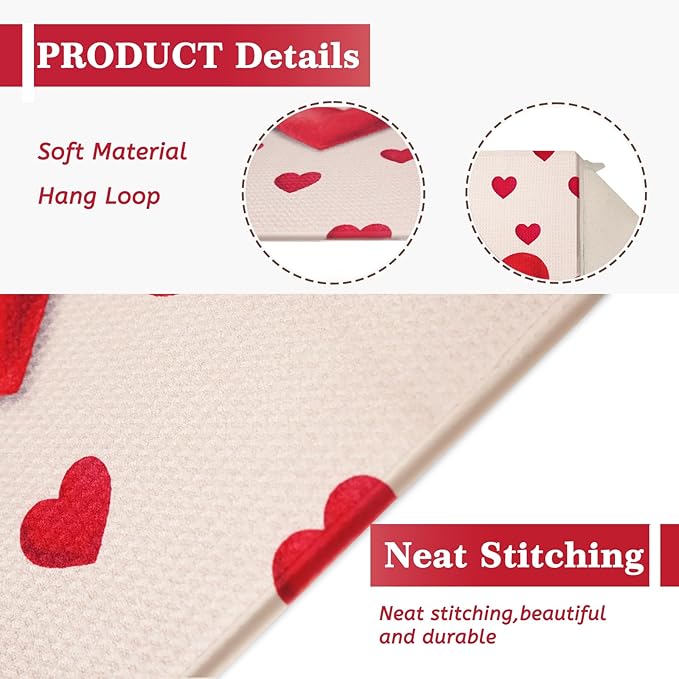 Valentine Dish Drying Mat, Ultra Absorbent Valentines Day Drying Mat for Kitchen Counter, Coffee Maker, 18 x 24 Inch