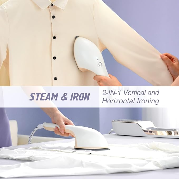 ZOKEZ Handheld Steamer for Clothes, 1500W Extra Large Soleplate, 330ml Detachable Tank, 2-in-1 Horizontal & Vertical Use, Fabric Wrinkles Remover, No Water Leak and Auto-Off