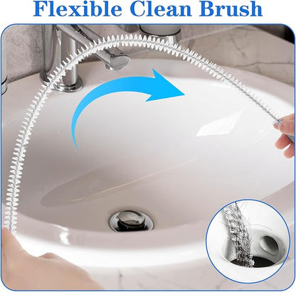 2pcs Sink Drain Cleaner Brush, 23.62 Inches Snake Cleaning Flexible Drain Brush, Long Pipe Drains Clog Remover Hair Cleaning Tool for Toilet, Kitchen Sink, Bathroom Tub, Shower, and Sewer