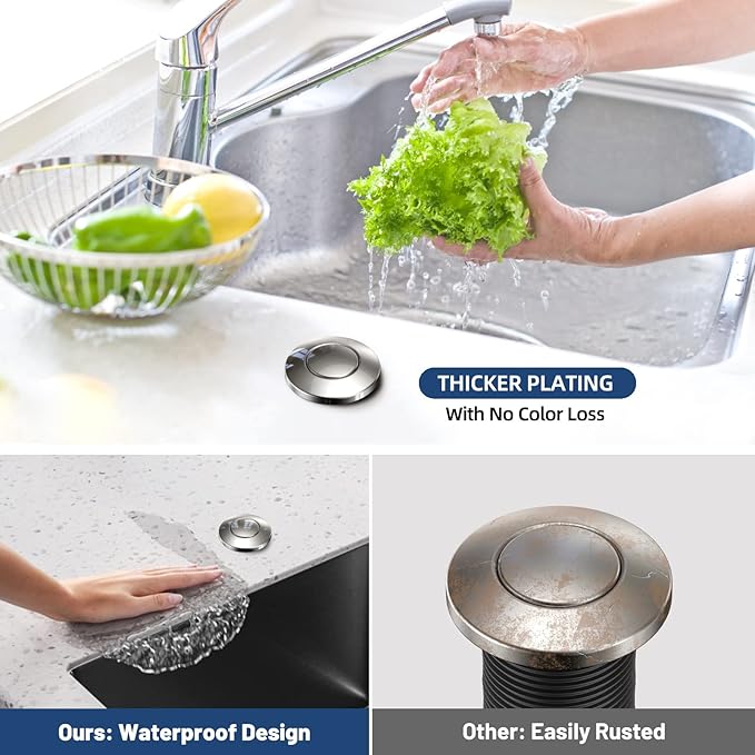 Garbage Disposal Air Switch Kit -Professional- Dual Outlet, Sink Top Waste Disposer On/Off, Garbage Disposal Button, Brass Made Cover, UL Listed (Brushed Nickel, Long/3.6")