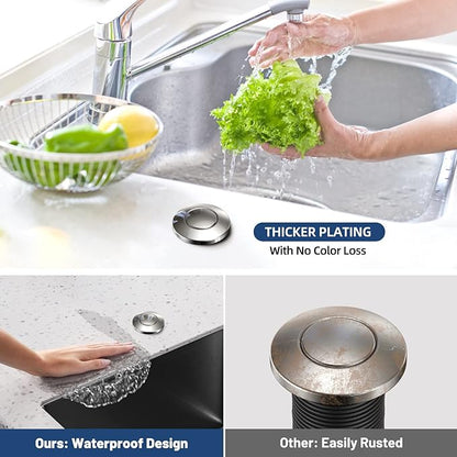 Garbage Disposal Air Switch Kit -Professional- Dual Outlet, Sink Top Waste Disposer On/Off, Garbage Disposal Button, Brass Made Cover, UL Listed (Brushed Nickel, Long/3.6")