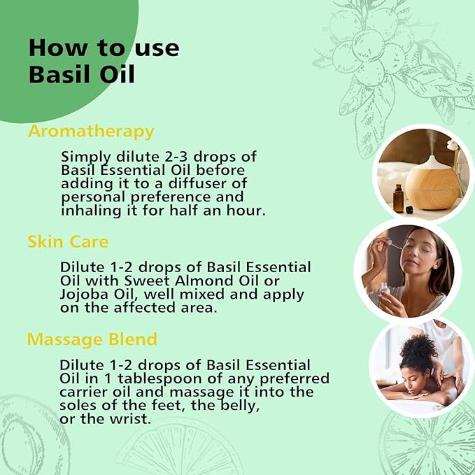 GM Gumili Basil Essential Oil 1 Oz – 100% Pure Natural Basil Oil for Diffuser, Skin, Massage & DIY, Fresh Herbaceous Aroma