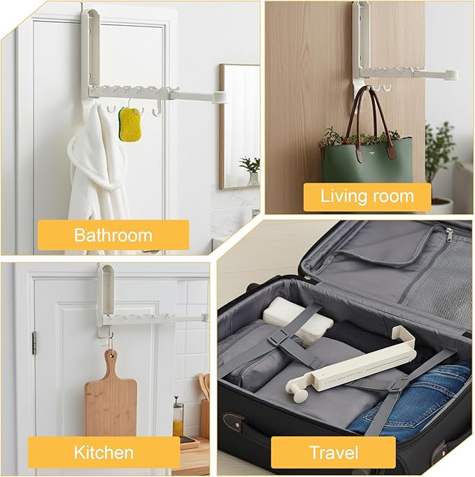 2 Pack Foldable Over The Door Drying Rack, Heavy Duty Door Hanger with Retractable Rod, Space Saving Laundry Towel Clothes Rack for Bathroom Bedroom