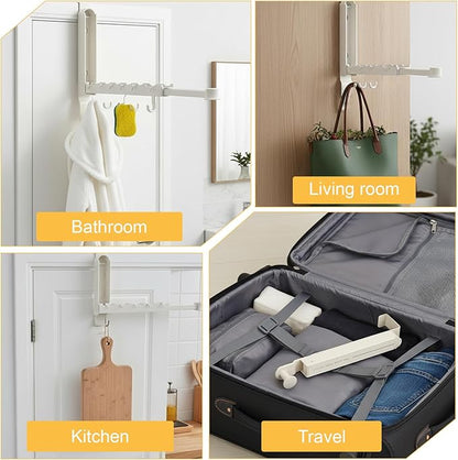 2 Pack Foldable Over The Door Drying Rack, Heavy Duty Door Hanger with Retractable Rod, Space Saving Laundry Towel Clothes Rack for Bathroom Bedroom