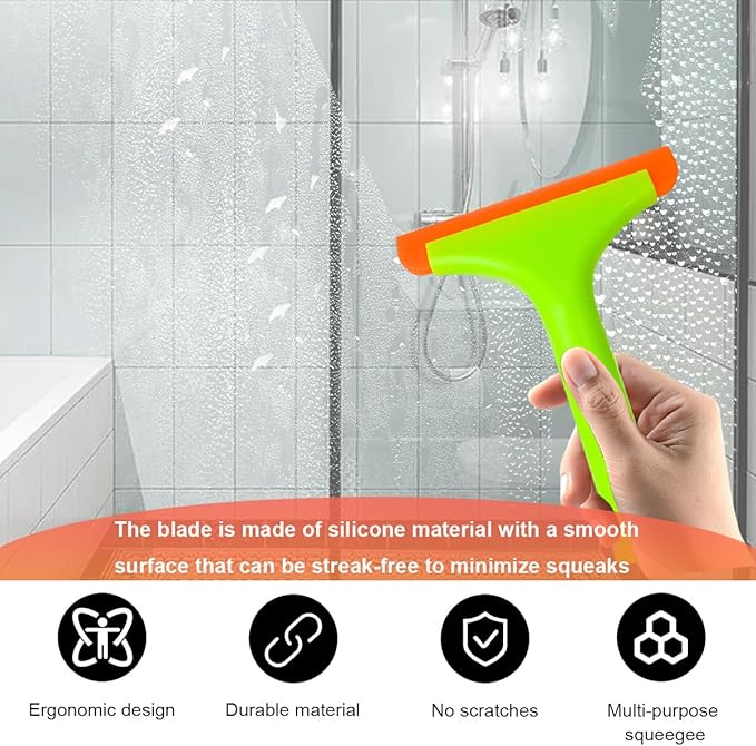 2PCS Small Silicone Window Squeegee, 5.9 Inch Car Windshield Water Blade Squeegee with Non-Slip Handle, All-Purpose Cleaning Squeegee for Car Windshield, Window, Mirror (Light Green)