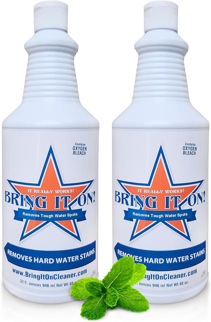 BRING IT ON! CLEANER 2 Pack 32 Oz Hard Water Stain Remover for Glass, Shower Door Cleaner, Soap Scum & Limescale Remover for Tile, Grout, Bathroom & Sink