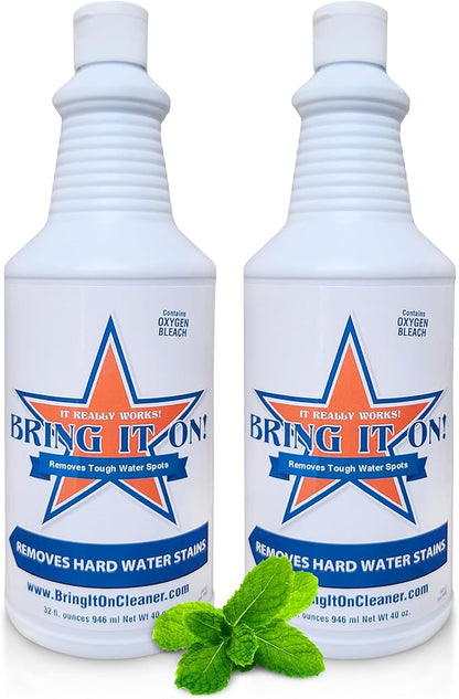 BRING IT ON! CLEANER 2 Pack 32 Oz Hard Water Stain Remover for Glass, Shower Door Cleaner, Soap Scum & Limescale Remover for Tile, Grout, Bathroom & Sink
