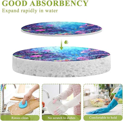 Underwater World Kitchen Scrub Sponges, Pop-up Kitchen Cleaning Sponges Reusable Dish Washing Sponges for Bathroom Household Cleaning 3 Pack - Non Scratch Scrubber