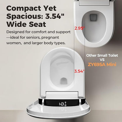 Smart Compact Toilet for Small Bathroom, 23" Depth Shallow Toilet with Foam Shield Auto Open/Close Lid, 12" Rough In, Built-in Tank, Heated Seat Foot Sensor Flush One-Piece (ZY695A Mini)