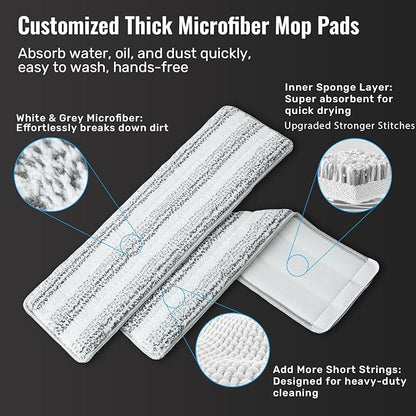 Transparent Mop and Bucket Set with Separate Dirty & Clean Water, 65" Flat Mop for Floor Cleaning, 4 Machine Washable Microfiber Pads for Wood Tile-Black