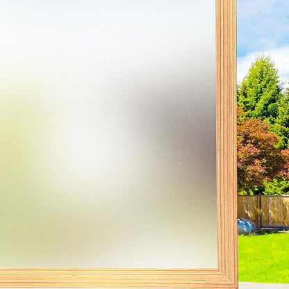 Frosted Glass Window Privacy Film Non-Adhesive Static Cling Bathroom Decorative Stickers Heat Control UV Blocking Opaque Glass Window Coverings Film for Home Front Door Office (35.4 Inch x 19.68 Feet)
