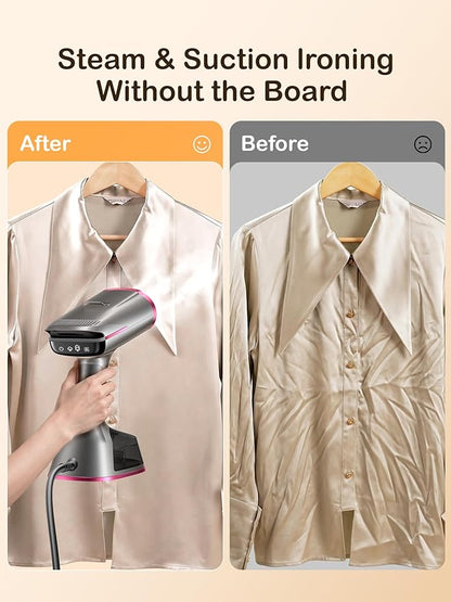 DRFLASH Vacuum Steamer for Clothes, 6000Pa 2 in 1 Portable Suction Handheld Steamer Iron,3 Modes & LED Display Garment Steamers for Travel and Home,110-120V