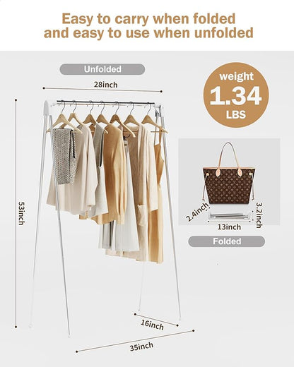 Travel Garment Rack ,Portable and Foldable，Folding Clothes Rack for Dance,Travel,Camping, Drying,RV, Indoor,Outdoor. A Collapsible Mini Clothing Rack.