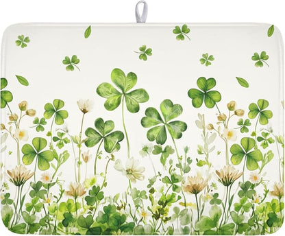 St Patrick's Day Dish Drying Mat 18 x 24 Inch Green Clover Dish Drainer Rack Mat Absorbent Microfiber Mats for Shamrock Dish Pad Spring Lucky Dish Pad for Kitchen Bar Decor