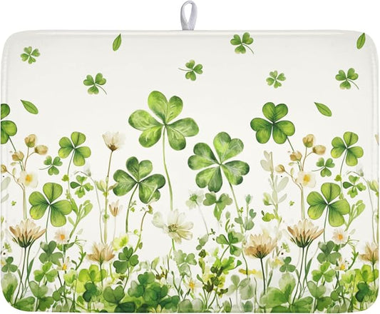 St Patrick's Day Dish Drying Mat 18 x 24 Inch Green Clover Dish Drainer Rack Mat Absorbent Microfiber Mats for Shamrock Dish Pad Spring Lucky Dish Pad for Kitchen Bar Decor