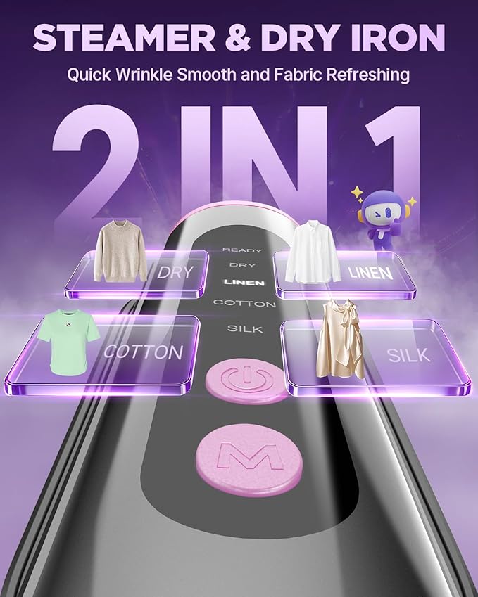 Travel Steamer for Clothes - Fast Wrinkle Remover Portable Iron 100-240V, Steamer ＆ Iron for Clothes 2 In 1, Handheld Garment Steamer with 4 Modes, Travel Size Clothes Steamer Iron for Home/Global